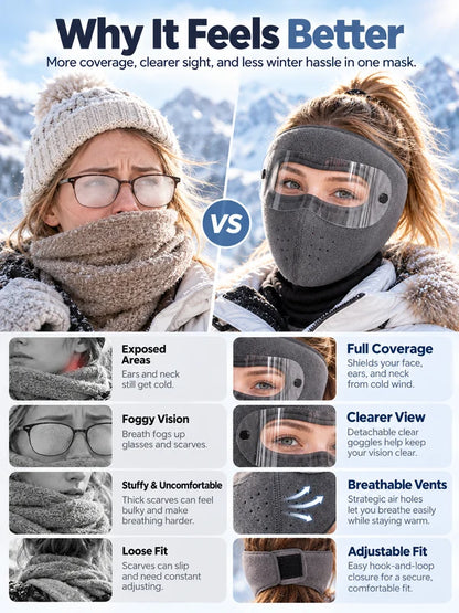 Thermal Fleece Balaclava Ski Mask with Detachable Goggles