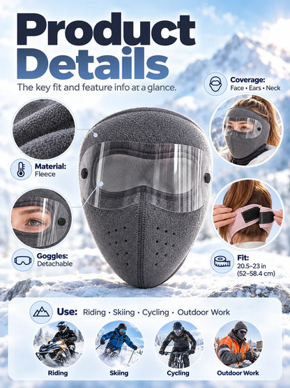 Thermal Fleece Balaclava Ski Mask with Detachable Goggles