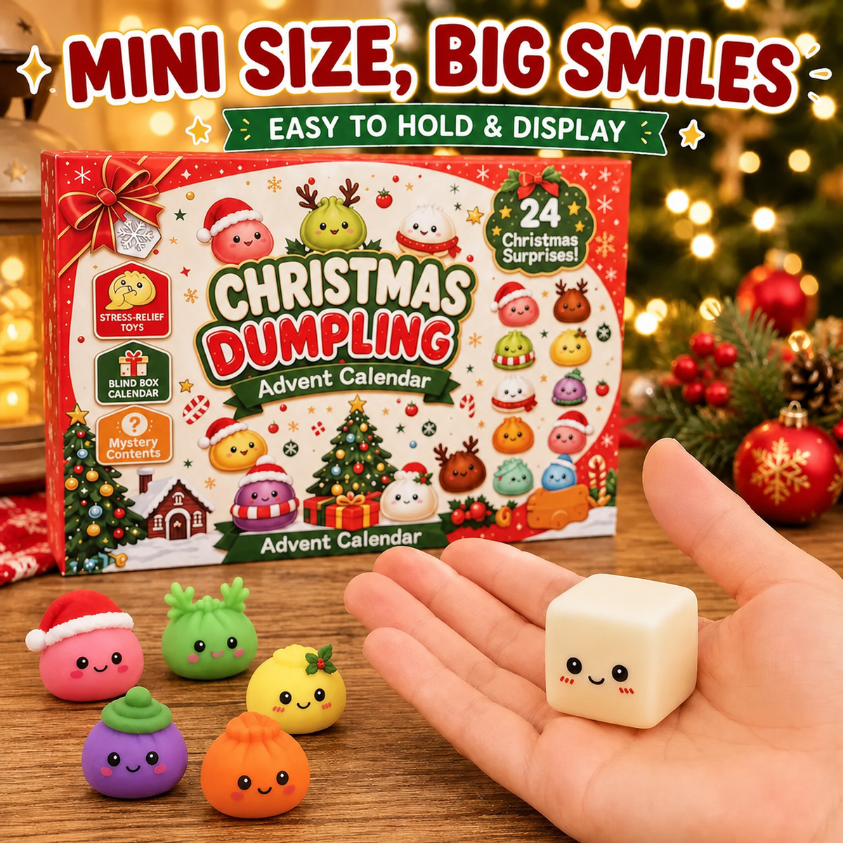 Christmas Mini Squishies Advent Calendar 2026, 24-Day Dumpling Squishy Toy Countdown Calendar with Glitter Squeeze Toys, Holiday Gift for Kids